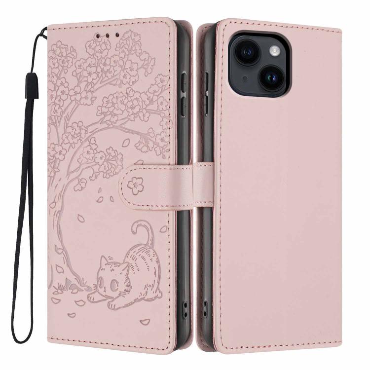 Étui de téléphone en cuir vegan gaufré chat arbre, pour iPhone 16 Pro, pour iPhone 16 Plus, pour iPhone 16, pour iPhone 15 Pro Max, pour iPhone 15 Pro, pour iPhone 15 Plus
