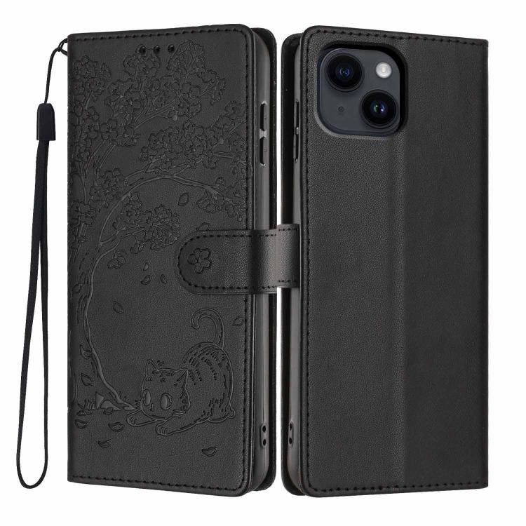 Étui de téléphone en cuir vegan gaufré chat arbre, pour iPhone 16 Pro, pour iPhone 16 Plus, pour iPhone 16, pour iPhone 15 Pro Max, pour iPhone 15 Pro, pour iPhone 15 Plus