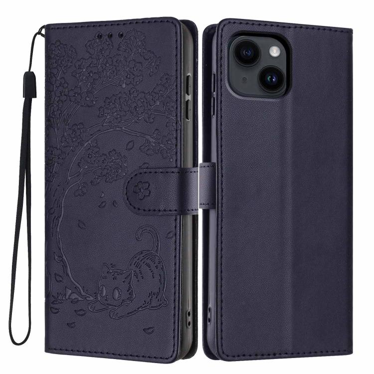 Étui de téléphone en cuir vegan gaufré chat arbre, pour iPhone 16 Pro, pour iPhone 16 Plus, pour iPhone 16, pour iPhone 15 Pro Max, pour iPhone 15 Pro, pour iPhone 15 Plus
