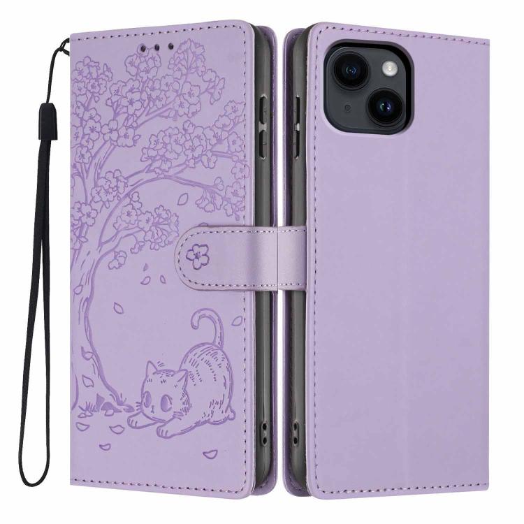 Étui de téléphone en cuir vegan gaufré chat arbre, pour iPhone 16 Pro, pour iPhone 16 Plus, pour iPhone 16, pour iPhone 15 Pro Max, pour iPhone 15 Pro, pour iPhone 15 Plus