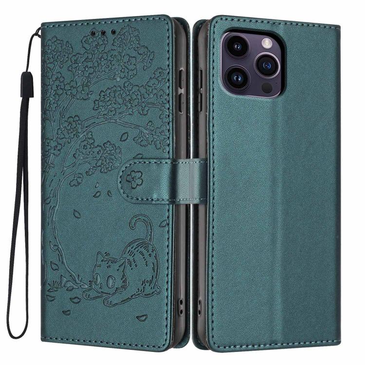 Tree Cat Embossed Flip Vegan Leather Phone Case, For iPhone 15, For iPhone 14 Plus, For iPhone 14, For iPhone 14 Pro, For iPhone 14 Pro Max, For iPhone 13 Pro Max