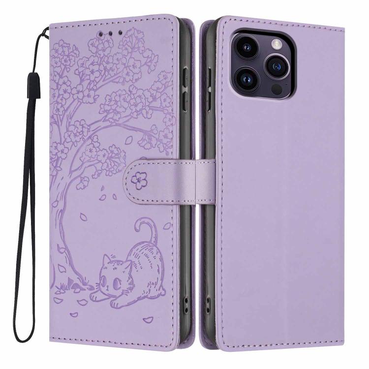 Tree Cat Embossed Flip Vegan Leather Phone Case, For iPhone 15, For iPhone 14 Plus, For iPhone 14, For iPhone 14 Pro, For iPhone 14 Pro Max, For iPhone 13 Pro Max