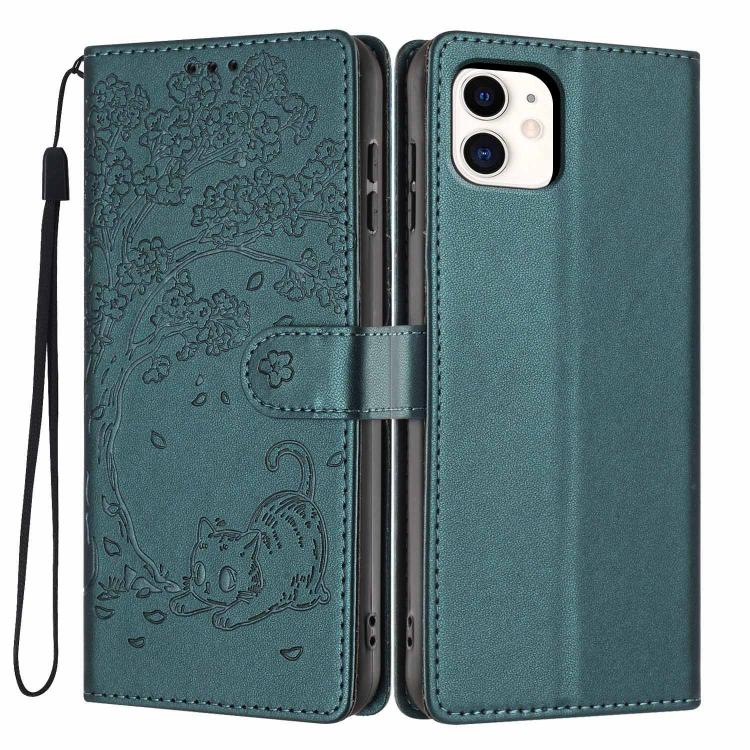 Tree Cat Embossed Flip Vegan Leather Phone Case, For iPhone 13 Pro, For iPhone 13, For iPhone 12 Pro Max, For iPhone 12 / 12 Pro, For iPhone 11 Pro Max, For iPhone 11