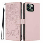 Étui de téléphone en cuir végétalien gaufré chat arbre, pour iPhone 11 Pro