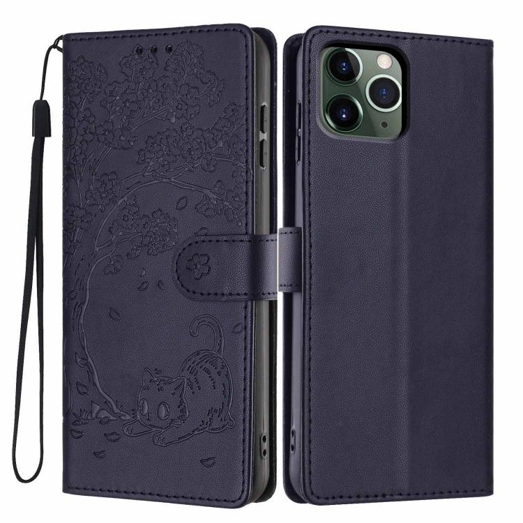 Étui de téléphone en cuir végétalien gaufré chat arbre, pour iPhone 11 Pro