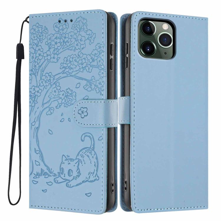 Étui de téléphone en cuir végétalien gaufré chat arbre, pour iPhone 11 Pro