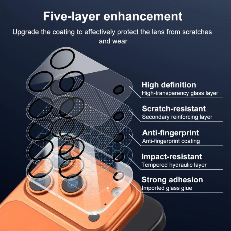 XDcase 5 films de protection en verre trempé pour caméra arrière avec sérigraphie intégrée, pour iPhone 17 Pro Max, pour iPhone 17 Pro, pour iPhone 17, pour iPhone Air