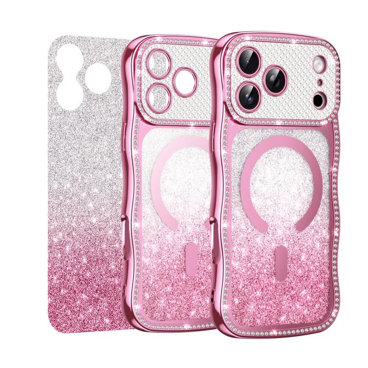 Coque de téléphone magnétique scintillante en TPU à cadre ondulé avec diamant électrolytique, Pour iPhone 17 Pro Max, Pour iPhone 17 Pro, Pour iPhone 17, Pour iPhone 16 Pro Max, Pour iPhone 16 Pro, Pour iPhone 16