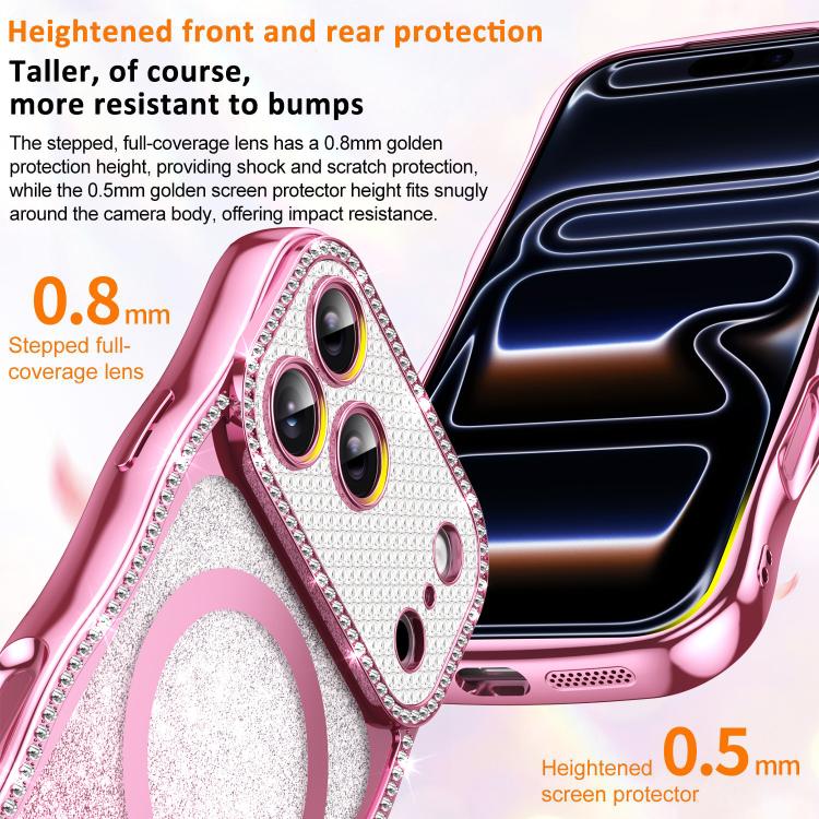 Coque de téléphone magnétique scintillante en TPU à cadre ondulé avec diamant électrolytique, Pour iPhone 17 Pro Max, Pour iPhone 17 Pro, Pour iPhone 17, Pour iPhone 16 Pro Max, Pour iPhone 16 Pro, Pour iPhone 16