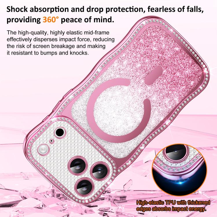 Coque de téléphone magnétique scintillante en TPU à cadre ondulé avec diamant électrolytique, Pour iPhone 17 Pro Max, Pour iPhone 17 Pro, Pour iPhone 17, Pour iPhone 16 Pro Max, Pour iPhone 16 Pro, Pour iPhone 16