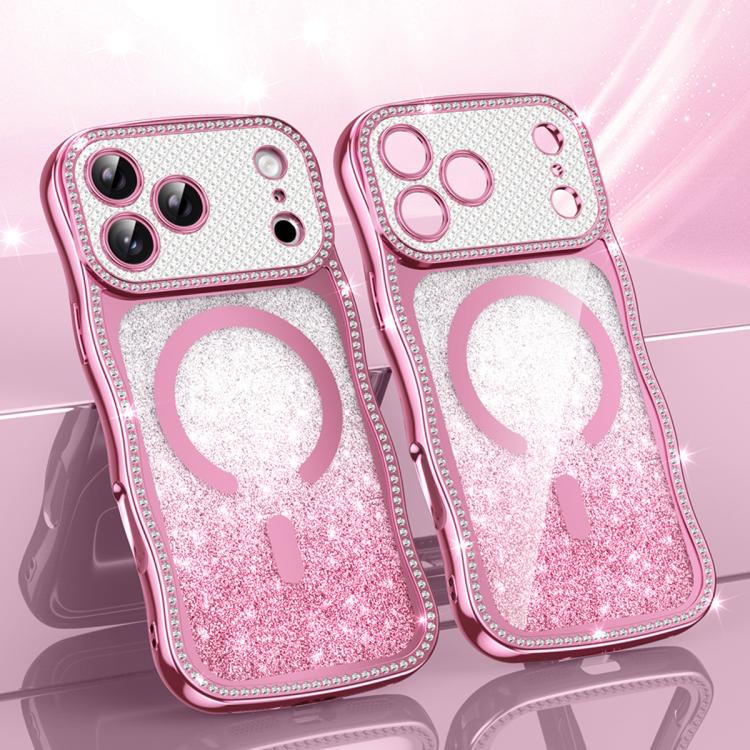 Coque de téléphone magnétique scintillante en TPU à cadre ondulé avec diamant électrolytique, Pour iPhone 17 Pro Max, Pour iPhone 17 Pro, Pour iPhone 17, Pour iPhone 16 Pro Max, Pour iPhone 16 Pro, Pour iPhone 16
