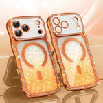 Coque de téléphone magnétique scintillante en TPU à cadre ondulé avec diamant électrolytique, Pour iPhone 17 Pro Max, Pour iPhone 17 Pro, Pour iPhone 17, Pour iPhone 16 Pro Max, Pour iPhone 16 Pro, Pour iPhone 16