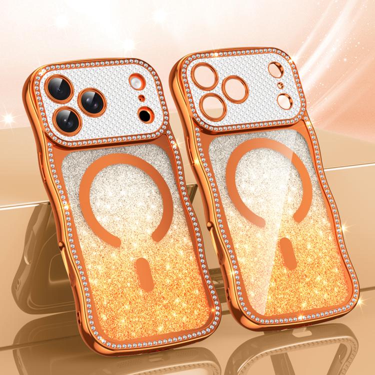Coque de téléphone magnétique scintillante en TPU à cadre ondulé avec diamant électrolytique, Pour iPhone 17 Pro Max, Pour iPhone 17 Pro, Pour iPhone 17, Pour iPhone 16 Pro Max, Pour iPhone 16 Pro, Pour iPhone 16