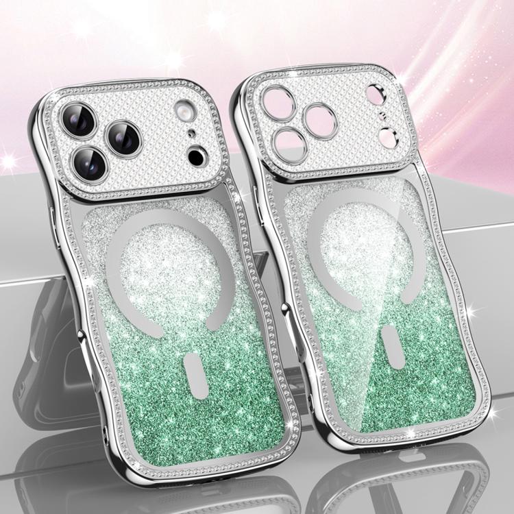 Coque de téléphone magnétique scintillante en TPU à cadre ondulé avec diamant électrolytique, Pour iPhone 17 Pro Max, Pour iPhone 17 Pro, Pour iPhone 17, Pour iPhone 16 Pro Max, Pour iPhone 16 Pro, Pour iPhone 16