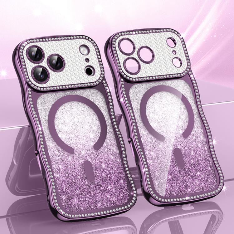 Coque de téléphone magnétique scintillante en TPU à cadre ondulé avec diamant électrolytique, Pour iPhone 17 Pro Max, Pour iPhone 17 Pro, Pour iPhone 17, Pour iPhone 16 Pro Max, Pour iPhone 16 Pro, Pour iPhone 16