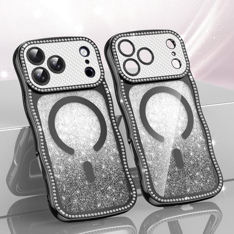 Coque de téléphone magnétique scintillante en TPU à cadre ondulé avec diamant électrolytique, Pour iPhone 17 Pro Max, Pour iPhone 17 Pro, Pour iPhone 17, Pour iPhone 16 Pro Max, Pour iPhone 16 Pro, Pour iPhone 16