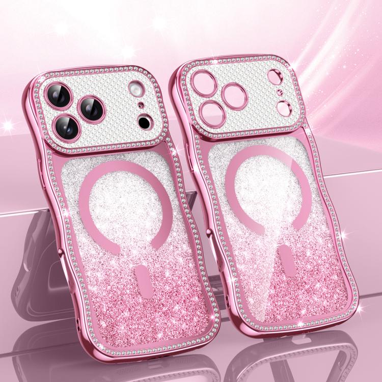 Coque de téléphone magnétique scintillante en TPU à cadre ondulé avec diamant électrolytique, Pour iPhone 17 Pro Max, Pour iPhone 17 Pro, Pour iPhone 17, Pour iPhone 16 Pro Max, Pour iPhone 16 Pro, Pour iPhone 16