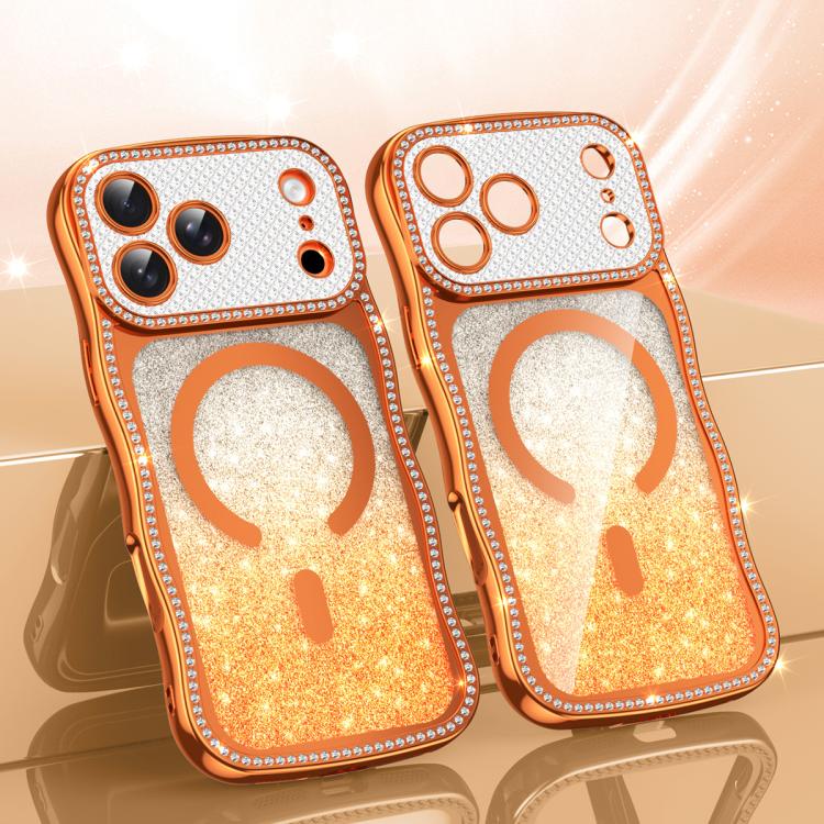 Coque de téléphone magnétique scintillante en TPU à cadre ondulé avec diamant électrolytique, Pour iPhone 17 Pro Max, Pour iPhone 17 Pro, Pour iPhone 17, Pour iPhone 16 Pro Max, Pour iPhone 16 Pro, Pour iPhone 16