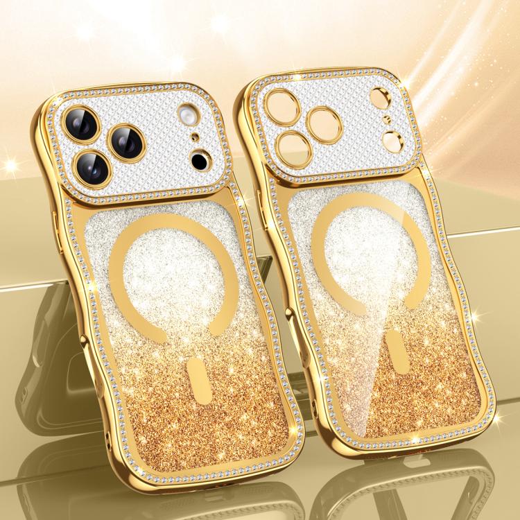 Coque de téléphone magnétique scintillante en TPU à cadre ondulé avec diamant électrolytique, Pour iPhone 17 Pro Max, Pour iPhone 17 Pro, Pour iPhone 17, Pour iPhone 16 Pro Max, Pour iPhone 16 Pro, Pour iPhone 16