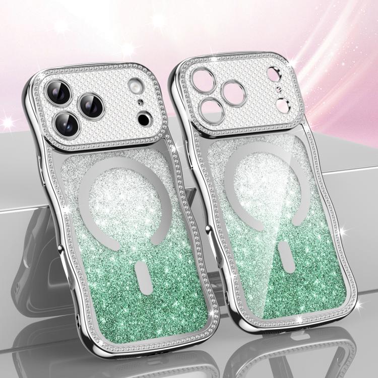 Coque de téléphone magnétique scintillante en TPU à cadre ondulé avec diamant électrolytique, Pour iPhone 17 Pro Max, Pour iPhone 17 Pro, Pour iPhone 17, Pour iPhone 16 Pro Max, Pour iPhone 16 Pro, Pour iPhone 16