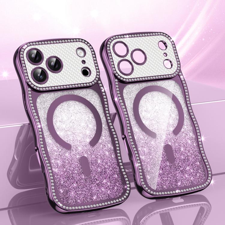 Coque de téléphone magnétique scintillante en TPU à cadre ondulé avec diamant électrolytique, Pour iPhone 17 Pro Max, Pour iPhone 17 Pro, Pour iPhone 17, Pour iPhone 16 Pro Max, Pour iPhone 16 Pro, Pour iPhone 16