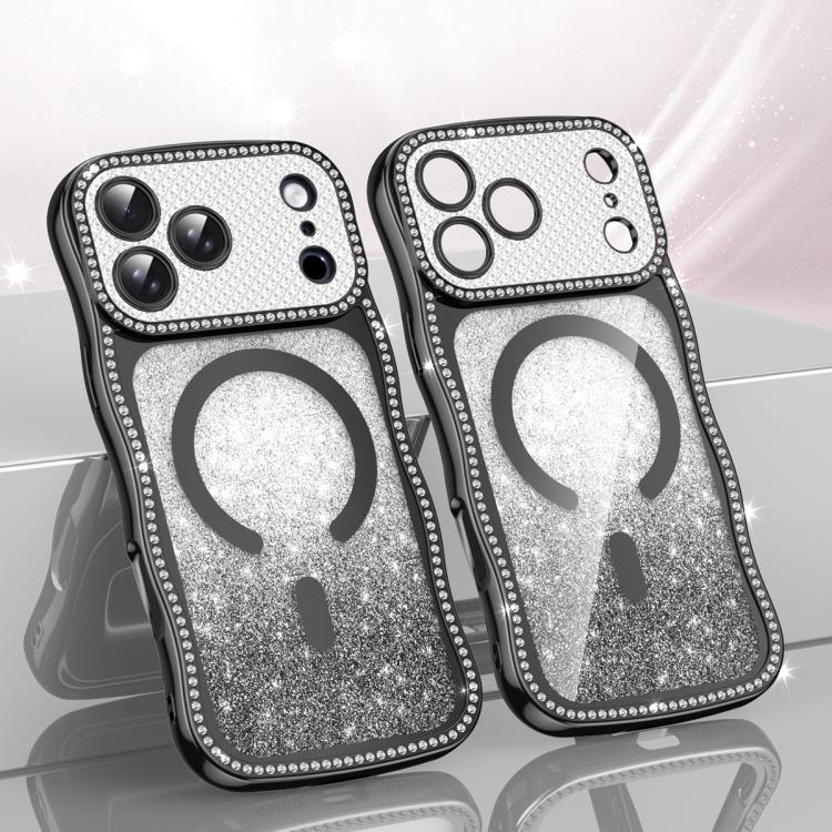 Coque de téléphone magnétique scintillante en TPU à cadre ondulé avec diamant électrolytique, Pour iPhone 17 Pro Max, Pour iPhone 17 Pro, Pour iPhone 17, Pour iPhone 16 Pro Max, Pour iPhone 16 Pro, Pour iPhone 16