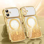 Coque de téléphone magnétique scintillante en TPU à cadre ondulé avec diamant électrolytique, Pour iPhone 17 Pro Max, Pour iPhone 17 Pro, Pour iPhone 17, Pour iPhone 16 Pro Max, Pour iPhone 16 Pro, Pour iPhone 16