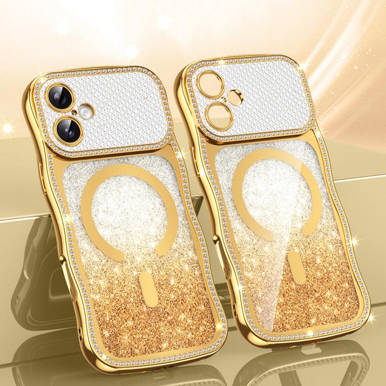 Coque de téléphone magnétique scintillante en TPU à cadre ondulé avec diamant électrolytique, Pour iPhone 17 Pro Max, Pour iPhone 17 Pro, Pour iPhone 17, Pour iPhone 16 Pro Max, Pour iPhone 16 Pro, Pour iPhone 16