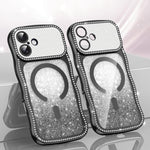 Coque de téléphone magnétique scintillante en TPU à cadre ondulé avec diamant électrolytique, Pour iPhone 17 Pro Max, Pour iPhone 17 Pro, Pour iPhone 17, Pour iPhone 16 Pro Max, Pour iPhone 16 Pro, Pour iPhone 16