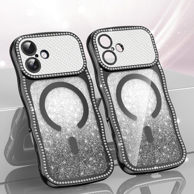 Coque de téléphone magnétique scintillante en TPU à cadre ondulé avec diamant électrolytique, Pour iPhone 17 Pro Max, Pour iPhone 17 Pro, Pour iPhone 17, Pour iPhone 16 Pro Max, Pour iPhone 16 Pro, Pour iPhone 16