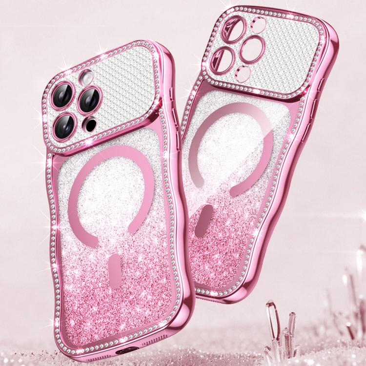 Coque de téléphone magnétique scintillante en TPU à cadre ondulé avec diamant électrolytique, Pour iPhone 17 Pro Max, Pour iPhone 17 Pro, Pour iPhone 17, Pour iPhone 16 Pro Max, Pour iPhone 16 Pro, Pour iPhone 16
