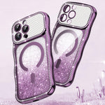 Coque de téléphone magnétique scintillante en TPU à cadre ondulé avec diamant électrolytique, Pour iPhone 17 Pro Max, Pour iPhone 17 Pro, Pour iPhone 17, Pour iPhone 16 Pro Max, Pour iPhone 16 Pro, Pour iPhone 16