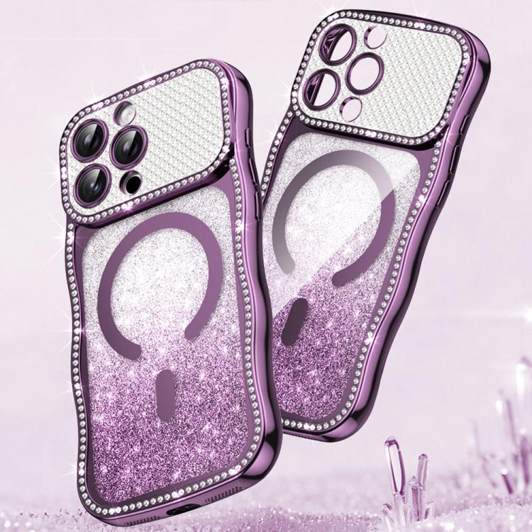 Coque de téléphone magnétique scintillante en TPU à cadre ondulé avec diamant électrolytique, Pour iPhone 17 Pro Max, Pour iPhone 17 Pro, Pour iPhone 17, Pour iPhone 16 Pro Max, Pour iPhone 16 Pro, Pour iPhone 16