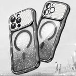 Coque de téléphone magnétique scintillante en TPU à cadre ondulé avec diamant électrolytique, Pour iPhone 17 Pro Max, Pour iPhone 17 Pro, Pour iPhone 17, Pour iPhone 16 Pro Max, Pour iPhone 16 Pro, Pour iPhone 16