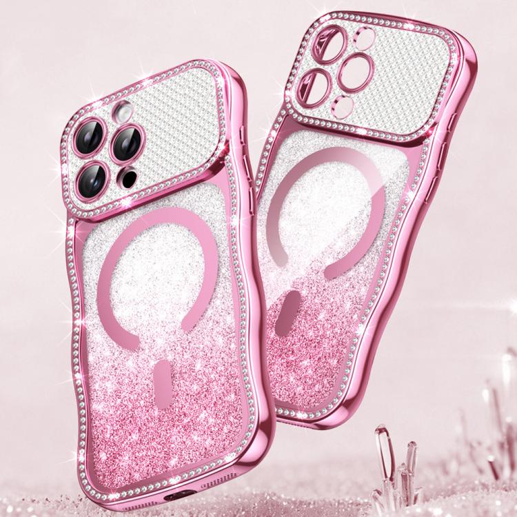 Coque de téléphone magnétique scintillante en TPU à cadre ondulé avec diamant électrolytique, Pour iPhone 17 Pro Max, Pour iPhone 17 Pro, Pour iPhone 17, Pour iPhone 16 Pro Max, Pour iPhone 16 Pro, Pour iPhone 16