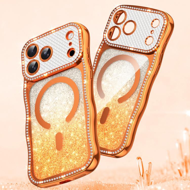 Coque de téléphone magnétique scintillante en TPU à cadre ondulé avec diamant électrolytique, Pour iPhone 17 Pro Max, Pour iPhone 17 Pro, Pour iPhone 17, Pour iPhone 16 Pro Max, Pour iPhone 16 Pro, Pour iPhone 16