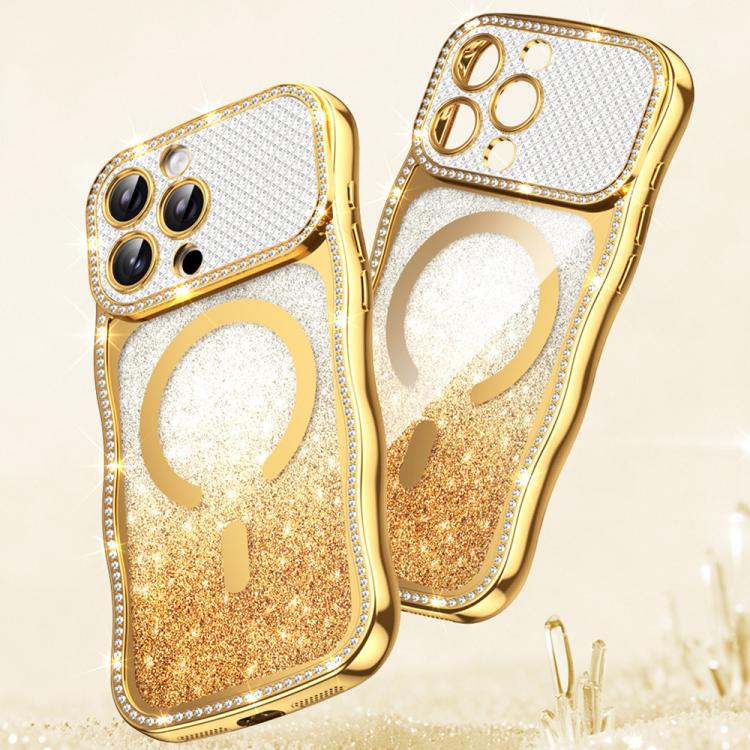 Coque de téléphone magnétique scintillante en TPU à cadre ondulé avec diamant électrolytique, Pour iPhone 17 Pro Max, Pour iPhone 17 Pro, Pour iPhone 17, Pour iPhone 16 Pro Max, Pour iPhone 16 Pro, Pour iPhone 16