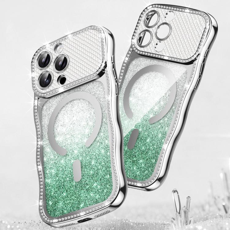 Coque de téléphone magnétique scintillante en TPU à cadre ondulé avec diamant électrolytique, Pour iPhone 17 Pro Max, Pour iPhone 17 Pro, Pour iPhone 17, Pour iPhone 16 Pro Max, Pour iPhone 16 Pro, Pour iPhone 16