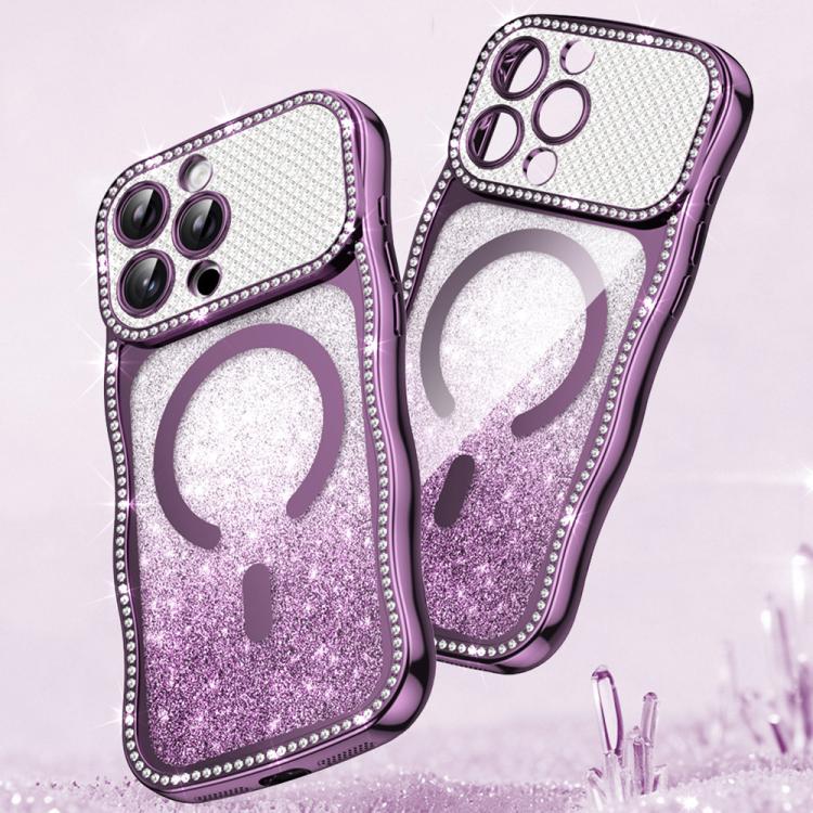 Coque de téléphone magnétique scintillante en TPU à cadre ondulé avec diamant électrolytique, Pour iPhone 17 Pro Max, Pour iPhone 17 Pro, Pour iPhone 17, Pour iPhone 16 Pro Max, Pour iPhone 16 Pro, Pour iPhone 16