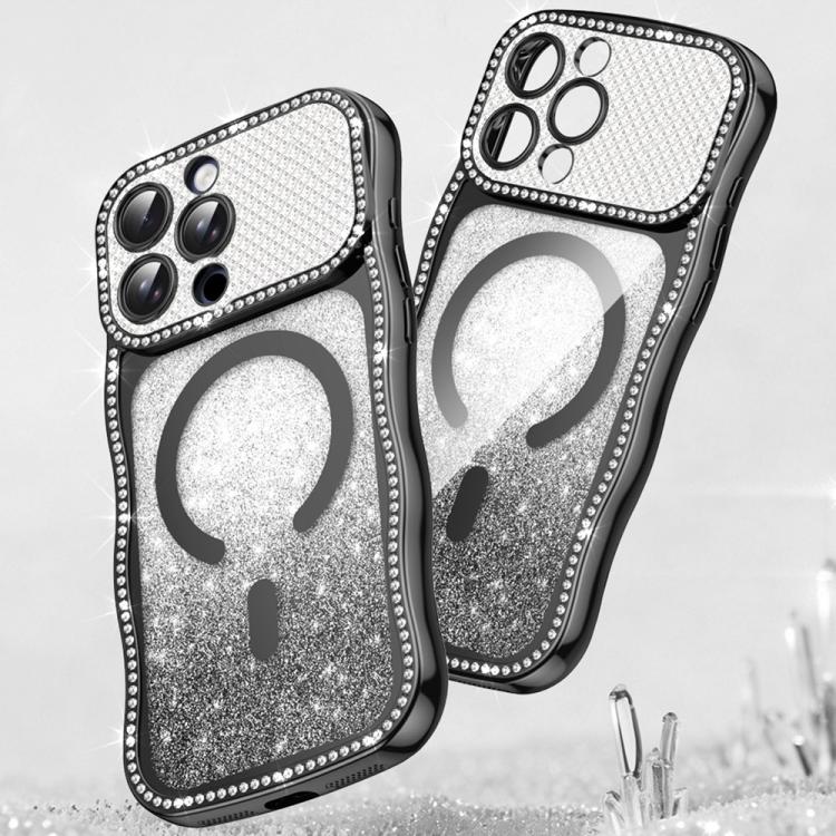 Coque de téléphone magnétique scintillante en TPU à cadre ondulé avec diamant électrolytique, Pour iPhone 17 Pro Max, Pour iPhone 17 Pro, Pour iPhone 17, Pour iPhone 16 Pro Max, Pour iPhone 16 Pro, Pour iPhone 16