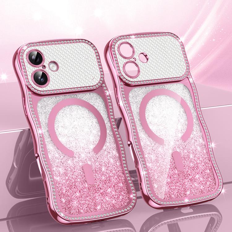 Coque de téléphone magnétique scintillante en TPU à cadre ondulé avec diamant électrolytique, Pour iPhone 17 Pro Max, Pour iPhone 17 Pro, Pour iPhone 17, Pour iPhone 16 Pro Max, Pour iPhone 16 Pro, Pour iPhone 16