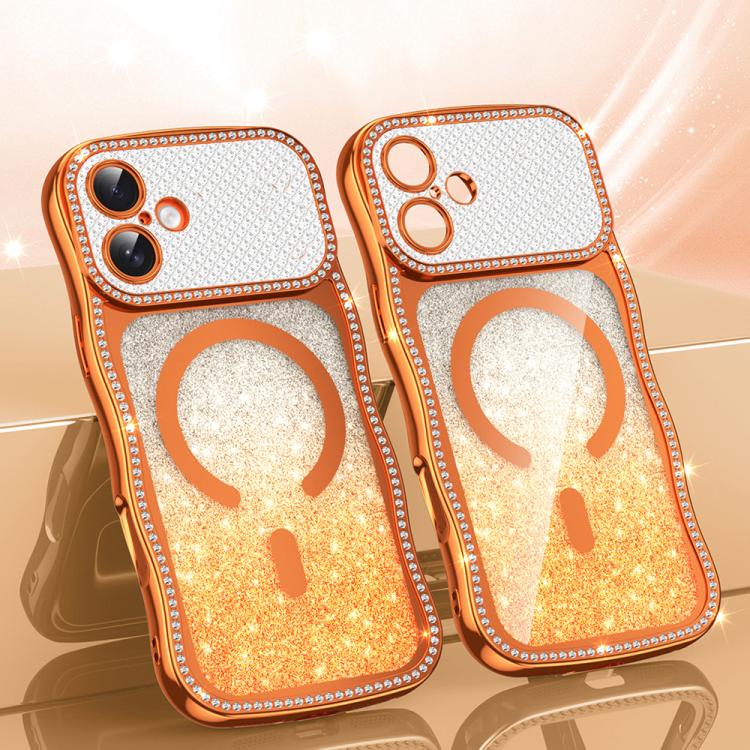 Coque de téléphone magnétique scintillante en TPU à cadre ondulé avec diamant électrolytique, Pour iPhone 17 Pro Max, Pour iPhone 17 Pro, Pour iPhone 17, Pour iPhone 16 Pro Max, Pour iPhone 16 Pro, Pour iPhone 16