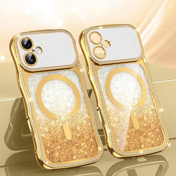 Coque de téléphone magnétique scintillante en TPU à cadre ondulé avec diamant électrolytique, Pour iPhone 17 Pro Max, Pour iPhone 17 Pro, Pour iPhone 17, Pour iPhone 16 Pro Max, Pour iPhone 16 Pro, Pour iPhone 16