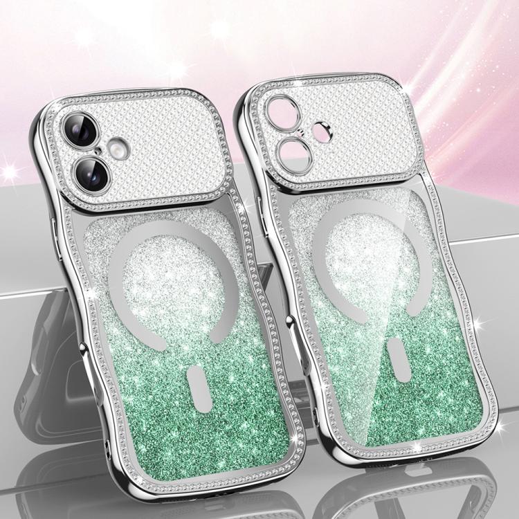 Coque de téléphone magnétique scintillante en TPU à cadre ondulé avec diamant électrolytique, Pour iPhone 17 Pro Max, Pour iPhone 17 Pro, Pour iPhone 17, Pour iPhone 16 Pro Max, Pour iPhone 16 Pro, Pour iPhone 16