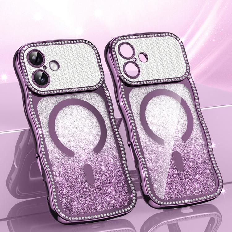Coque de téléphone magnétique scintillante en TPU à cadre ondulé avec diamant électrolytique, Pour iPhone 17 Pro Max, Pour iPhone 17 Pro, Pour iPhone 17, Pour iPhone 16 Pro Max, Pour iPhone 16 Pro, Pour iPhone 16