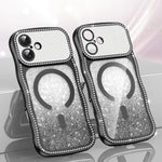 Coque de téléphone magnétique scintillante en TPU à cadre ondulé avec diamant électrolytique, Pour iPhone 17 Pro Max, Pour iPhone 17 Pro, Pour iPhone 17, Pour iPhone 16 Pro Max, Pour iPhone 16 Pro, Pour iPhone 16