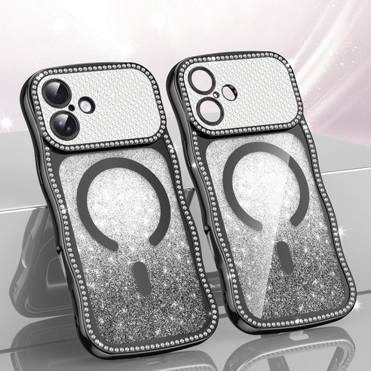 Coque de téléphone magnétique scintillante en TPU à cadre ondulé avec diamant électrolytique, Pour iPhone 17 Pro Max, Pour iPhone 17 Pro, Pour iPhone 17, Pour iPhone 16 Pro Max, Pour iPhone 16 Pro, Pour iPhone 16