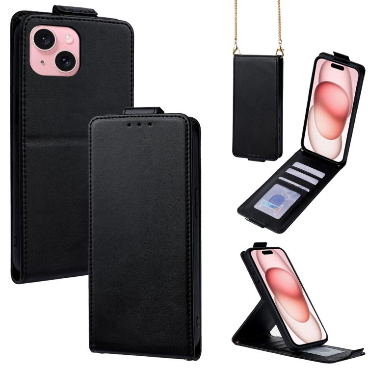 Coque de téléphone à rabat vertical en cuir végan uni avec chaîne bandoulière, pour iPhone 15, pour iPhone 14 Plus, pour iPhone 14, pour iPhone 14 Pro, pour iPhone 14 Pro Max, pour iPhone 13 Pro Max, pour iPhone 13 Pro, pour iPhone 13, pour iPhone 13 mini