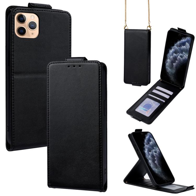Étui de téléphone en cuir vegan uni avec rabat vertical et chaîne bandoulière, pour iPhone 11 Pro Max, pour iPhone 11, pour iPhone 11 Pro