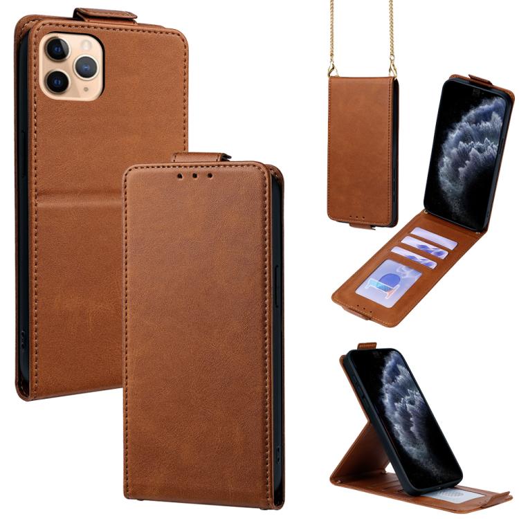 Étui de téléphone en cuir vegan uni avec rabat vertical et chaîne bandoulière, pour iPhone 11 Pro Max, pour iPhone 11, pour iPhone 11 Pro